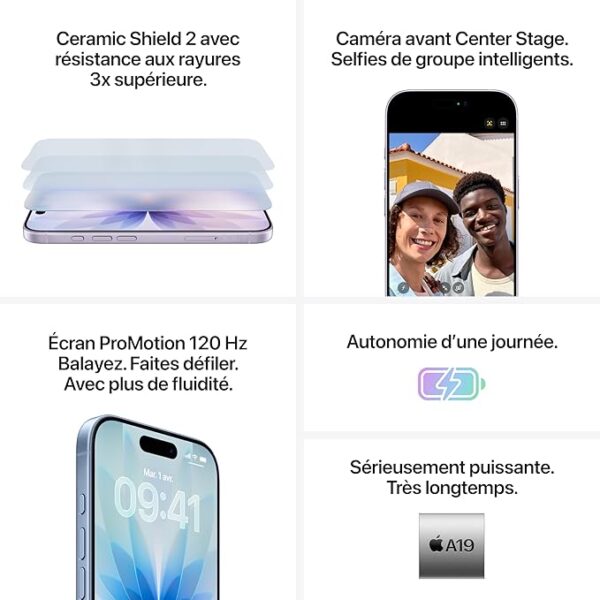 Apple iPhone 17 256 Go : Écran 6,3 pouces avec ProMotion